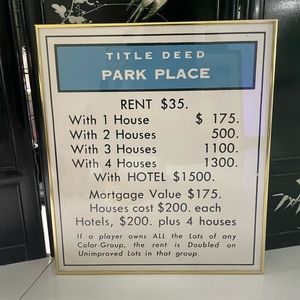 Rare Vintage MONOPOLY Game Poster Park Place Title Deed c. 1970